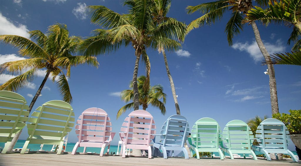 beach chairs on tropical beach