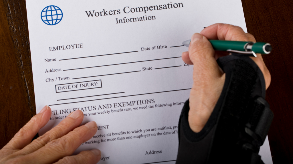 An injured worker filling the workers compensation information form