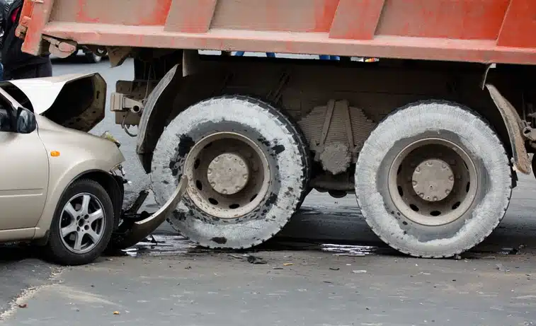 car crashed into dump truck