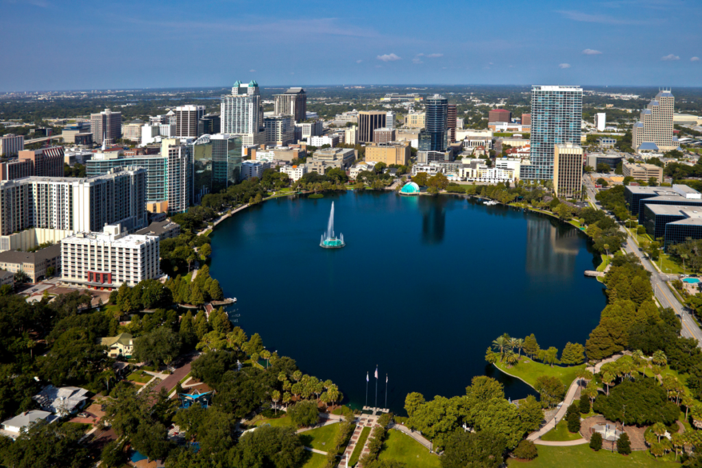 Aerial View of Downtown Orlando at Lake Eola