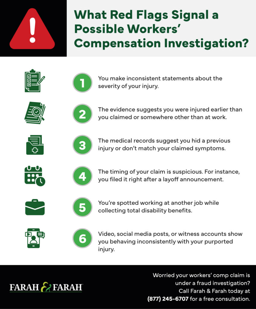 Infographic covering the topic of What Red Flags Signal a Possible Workers’ Compensation Investigation?