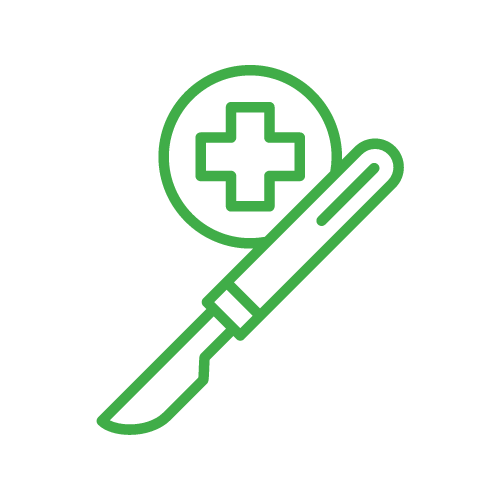 green icon of scalpel and hospital cross