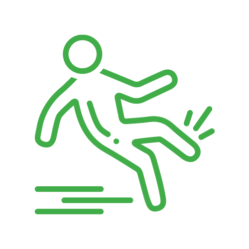 green icon of someone slipping and falling