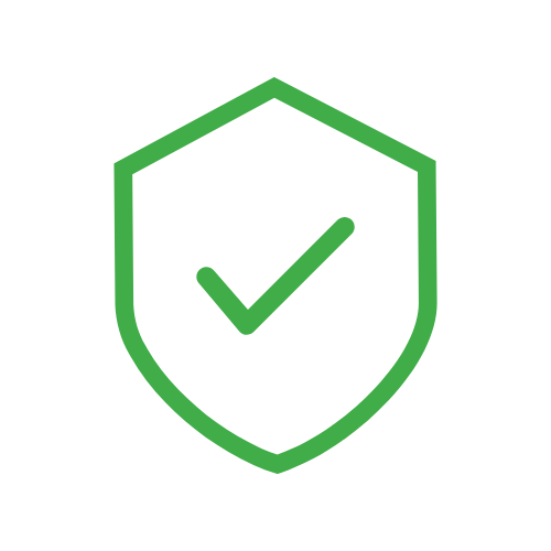 green icon of a shield with checkmark in the middle