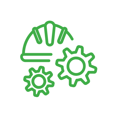 green icon of construction hat and gears
