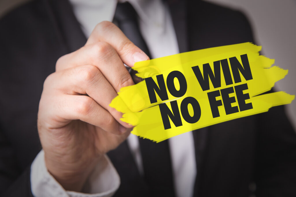 an attorney with a sign saying no win no fee to describe contingency fees