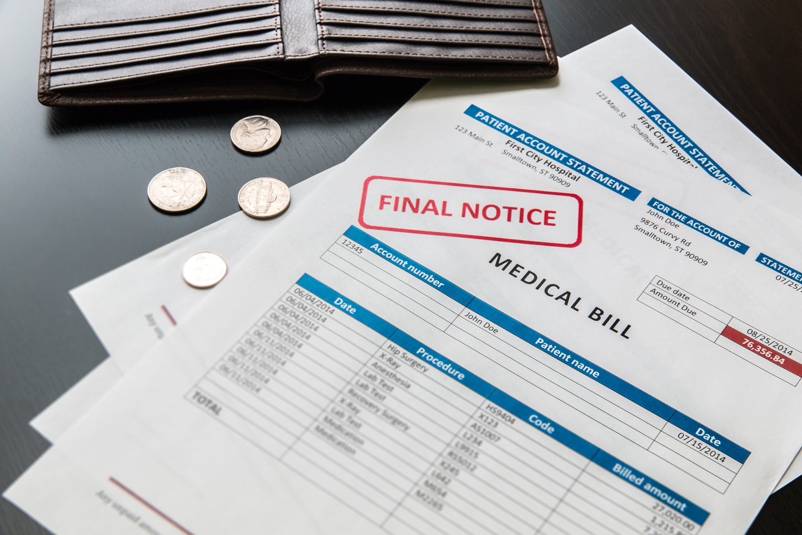 a final notice for unpaid medical bills following a car accident