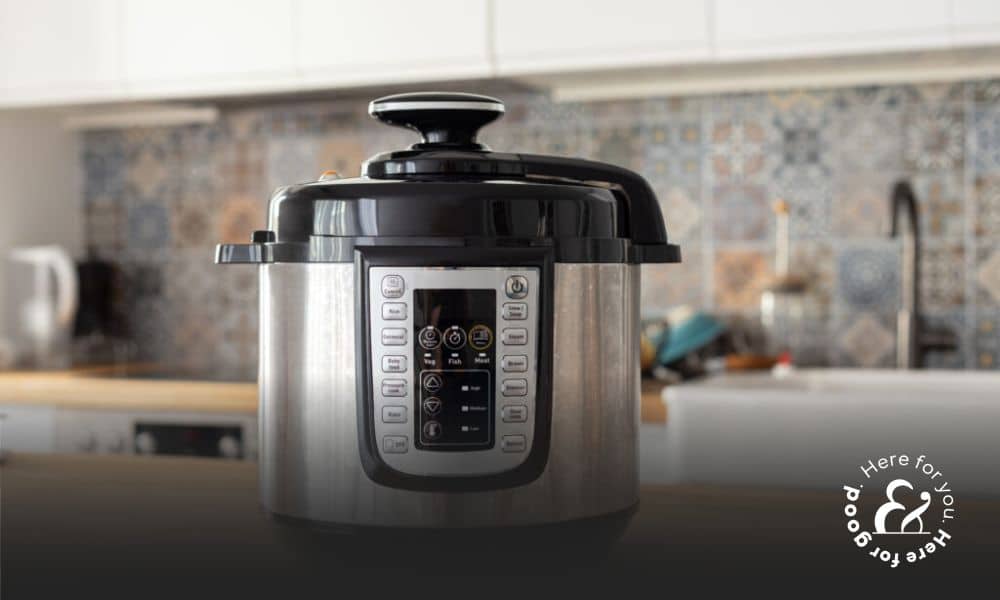a modern pressure cooker on a countertop in a kitchen