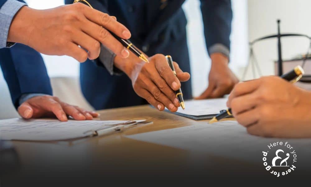 a lawyer and a client doing a deposition for a personal injury case