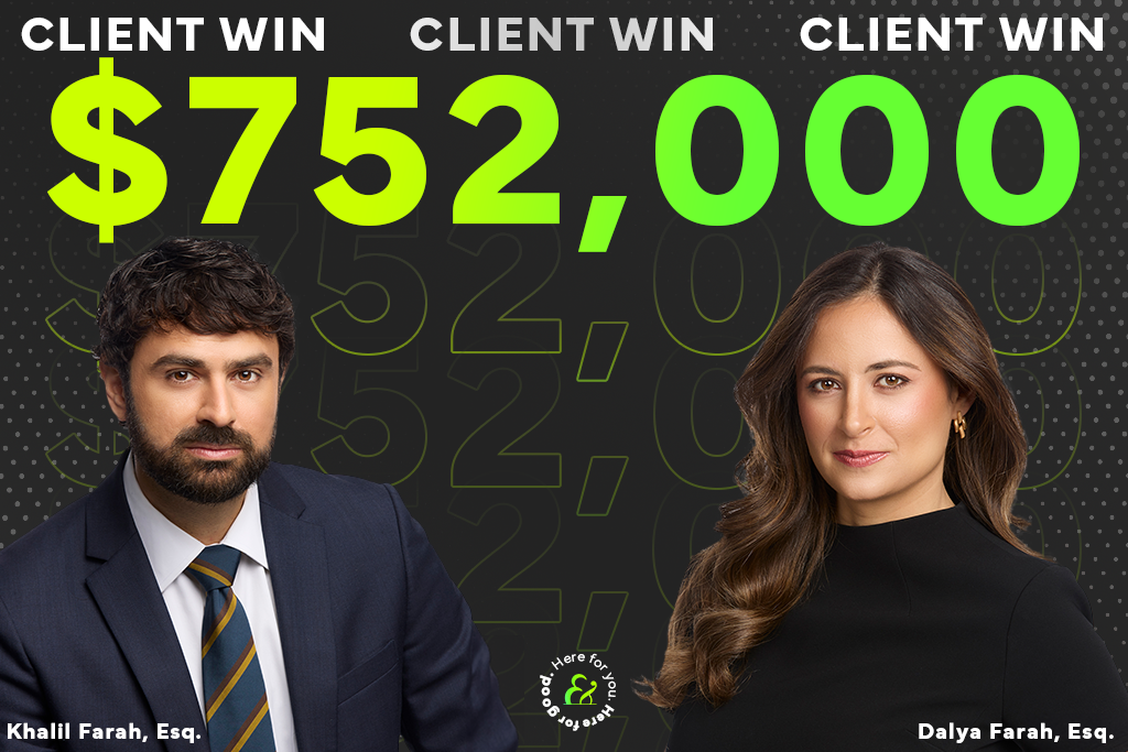 personal injury attorneys Dalya and Khalil Farah win 2,000 for a client injured in a car accident on the way to work