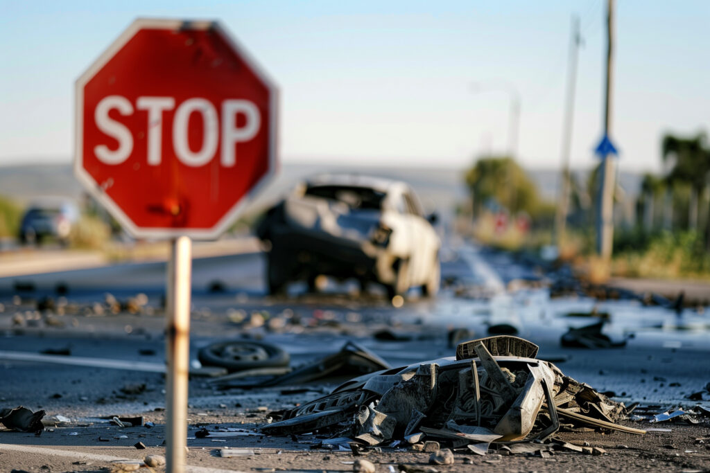 a damaged vehicle following a stop sign cafr accident