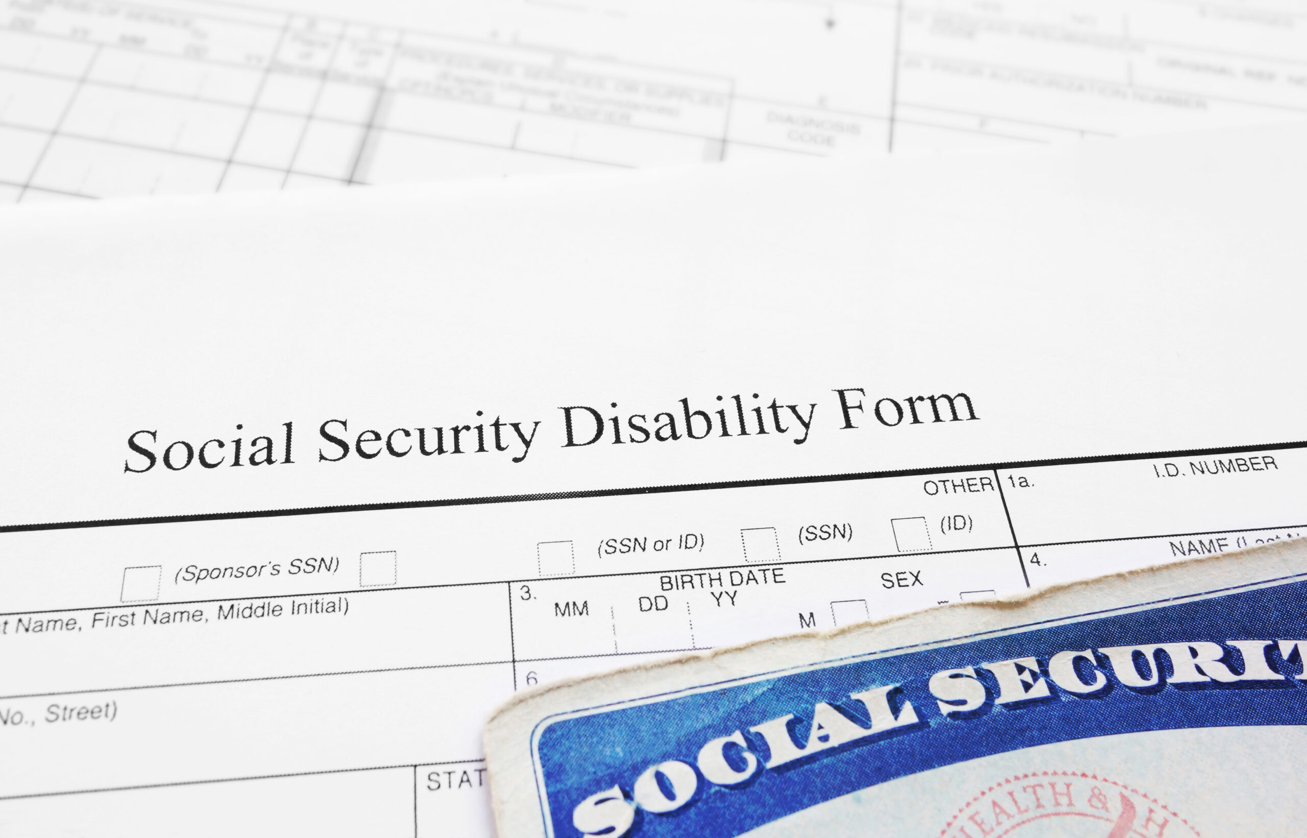 Social Security Disability application form and Social Security card