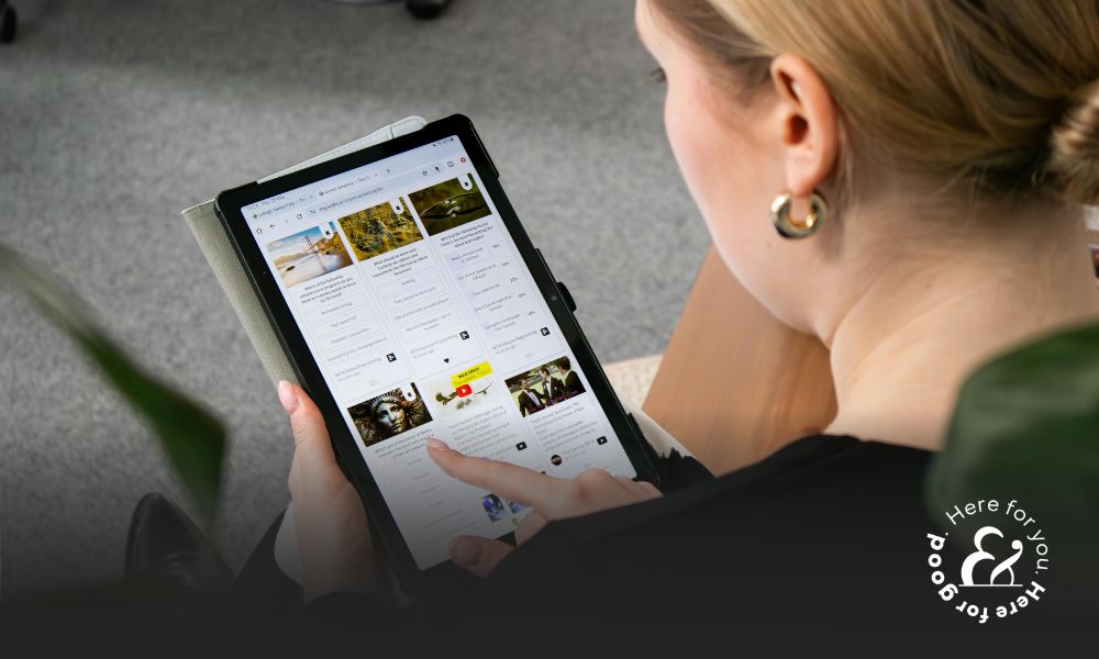 Woman looking at social media on her ipad