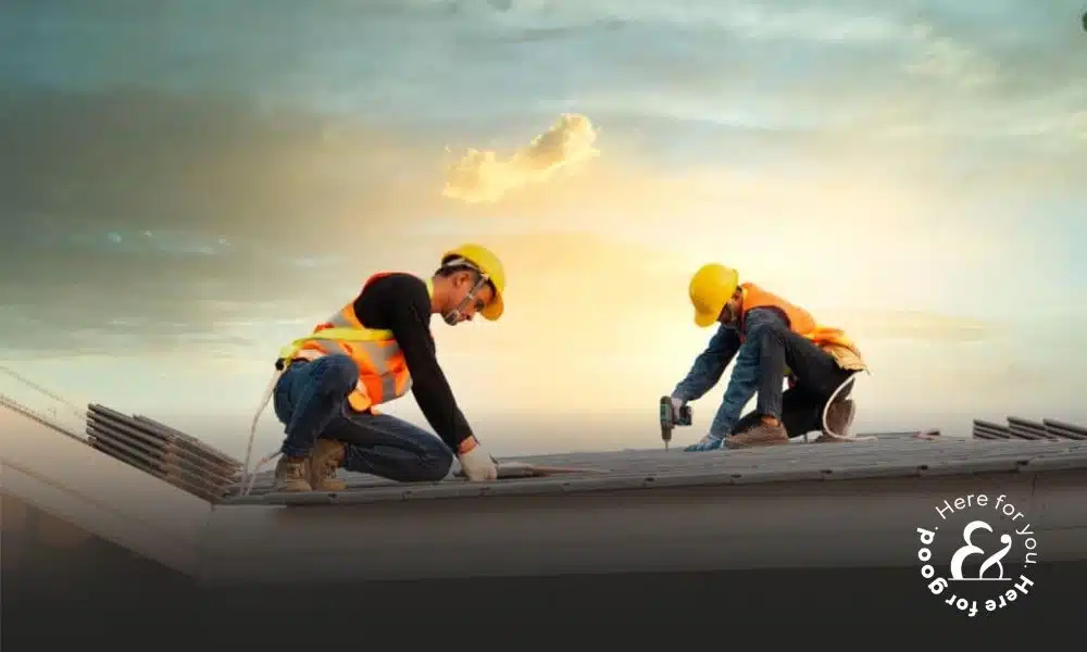 Engineer workers install new roof