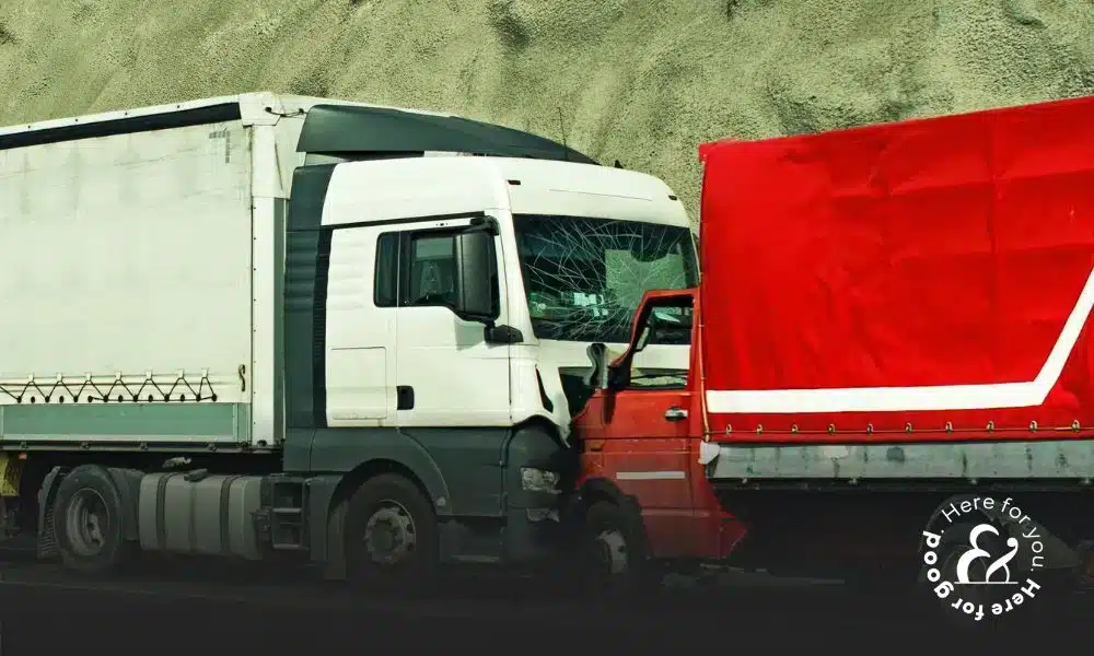 two trucks crashing into each other on road