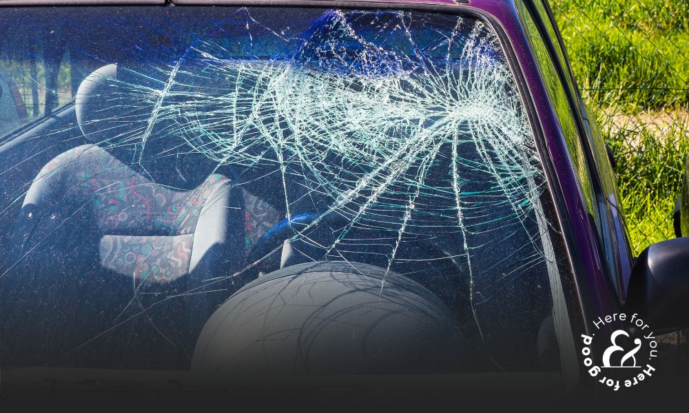 Hail damaged the windshield of a car