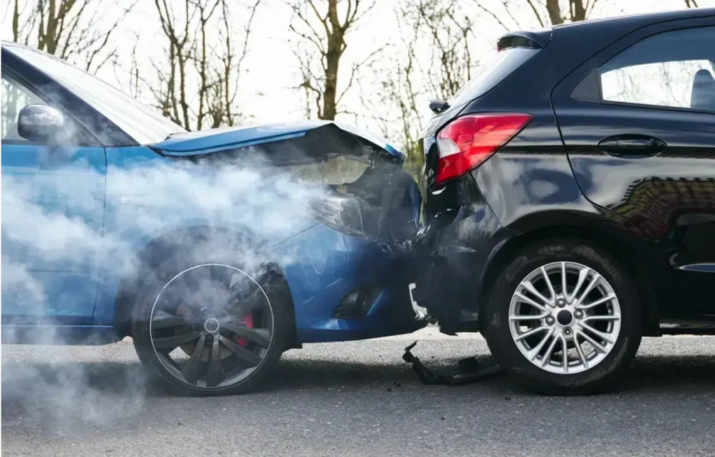 Two cars colliding in a car accident