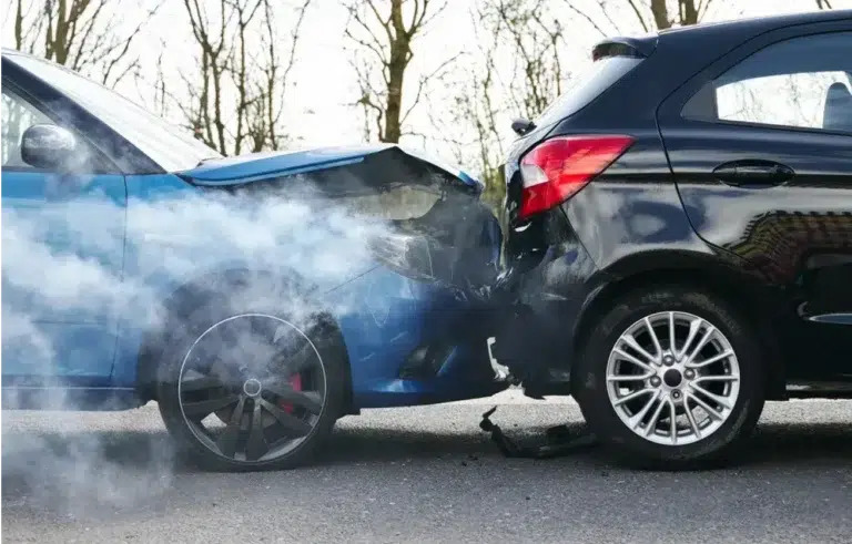 Two cars colliding in a car accident