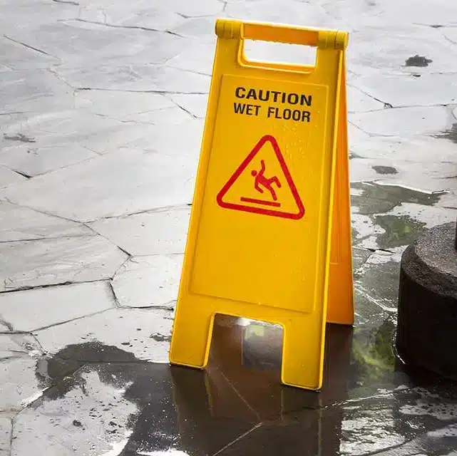A wet floor caution sign