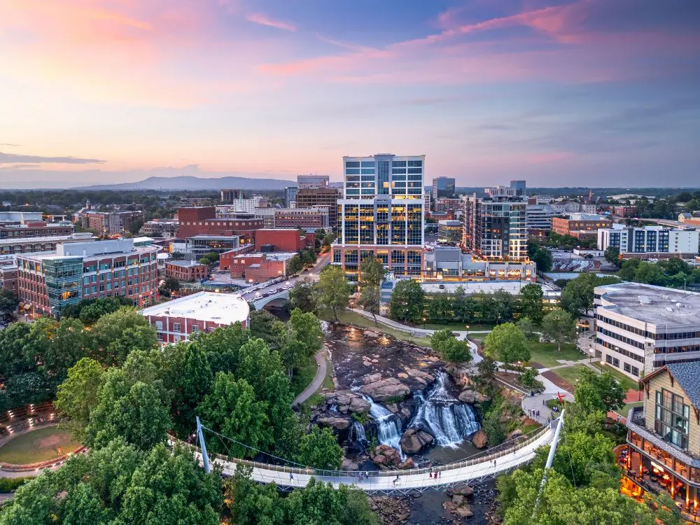Aerial view of City of Greenville, SC.