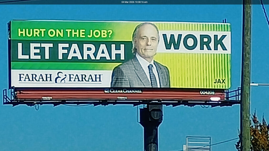 Hurt on the Job Billboard with timestamp, image taken on March 4th, 2026 at 10:38AM