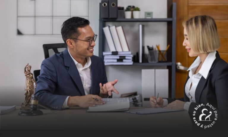 Attorney meeting with car accident client in office setting