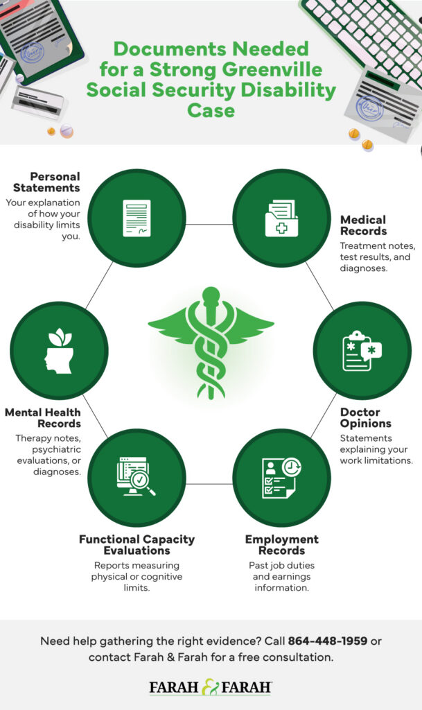 Infographic for documents needed for a strong social security disability case in Greenville
