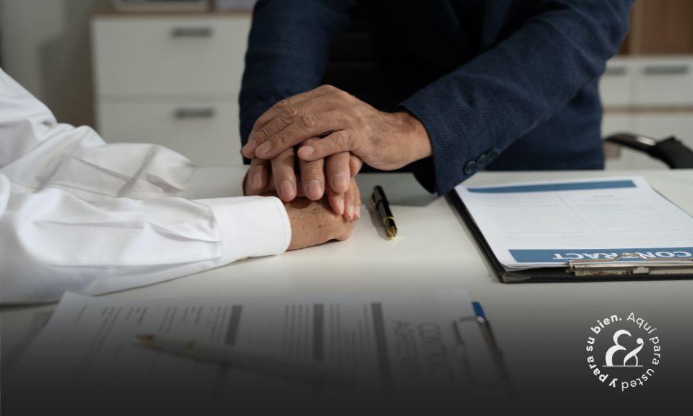 attorney holding hands with client following filing personal injury claim