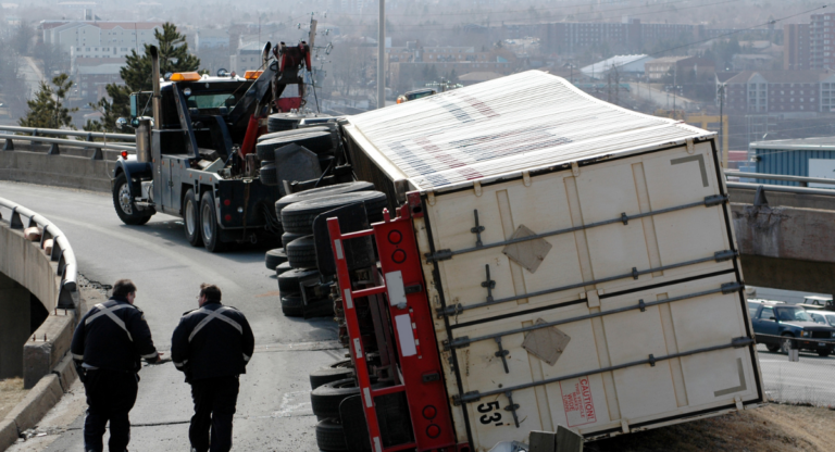 truck accident on the road blocking traffic