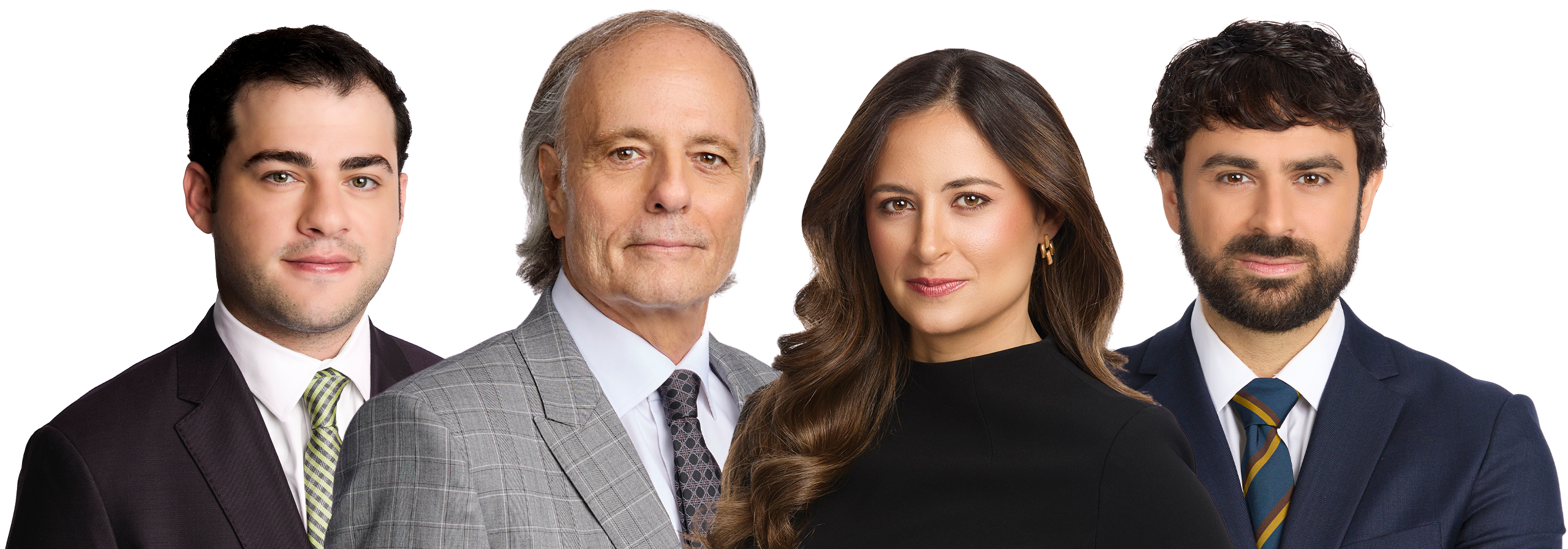 Four attorneys from Farah & Farah posing side by side, including Eddie Farah, Khalil Farah, Dalya Farah, and Ramzi Farah, against a black background.